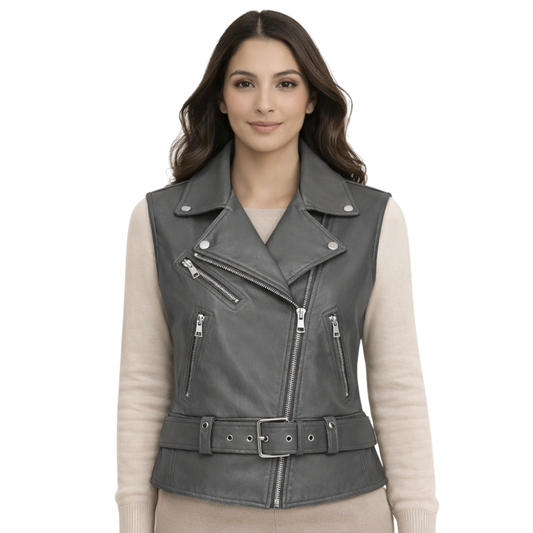 modern grey lambskin leather waistcoat sleeveless vest style