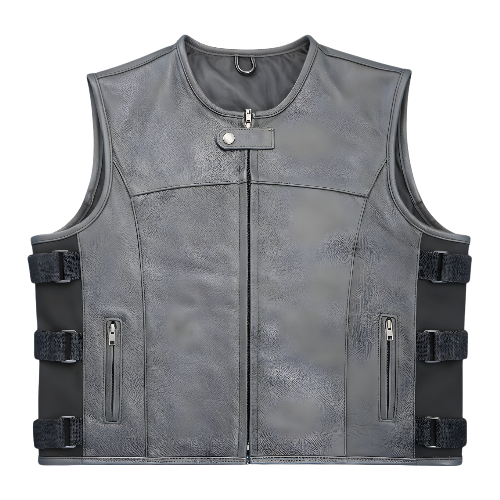 premium mens grey biker vest sleeveless jacket