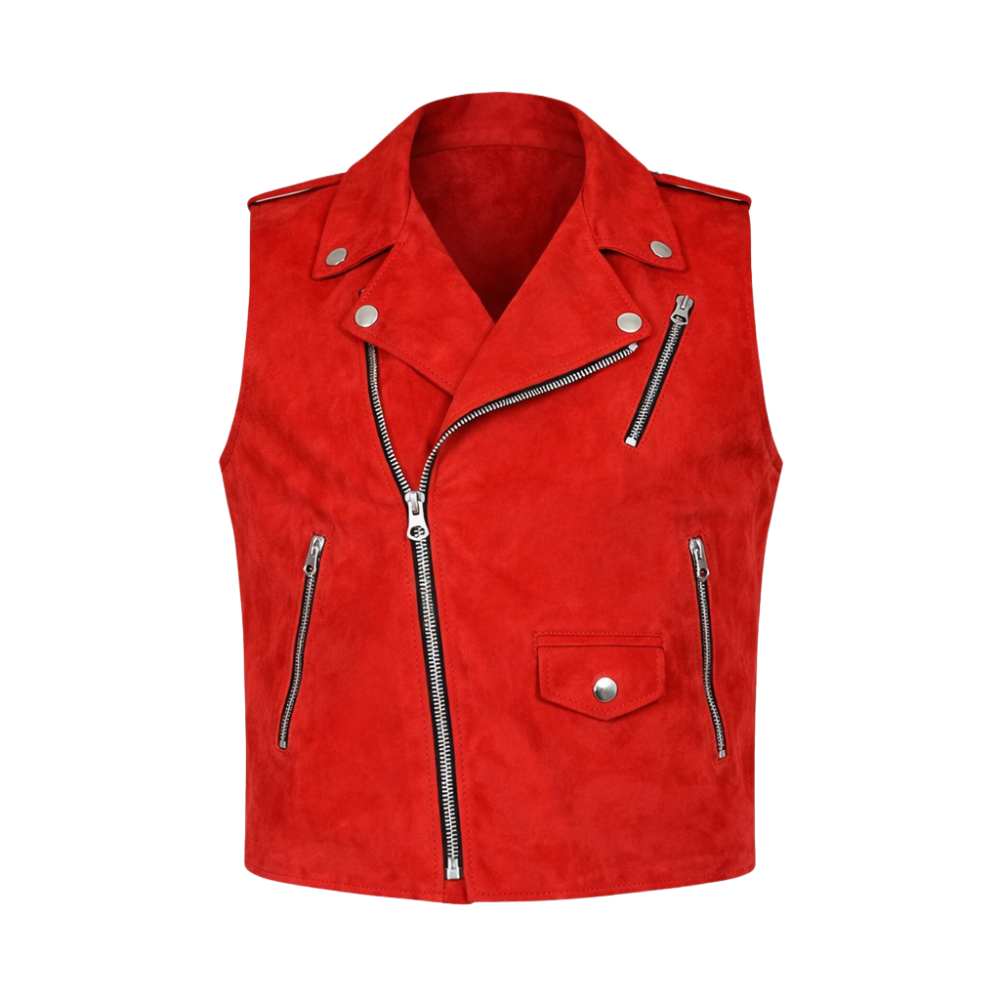 mens red suede leather vest for motorcycle riding