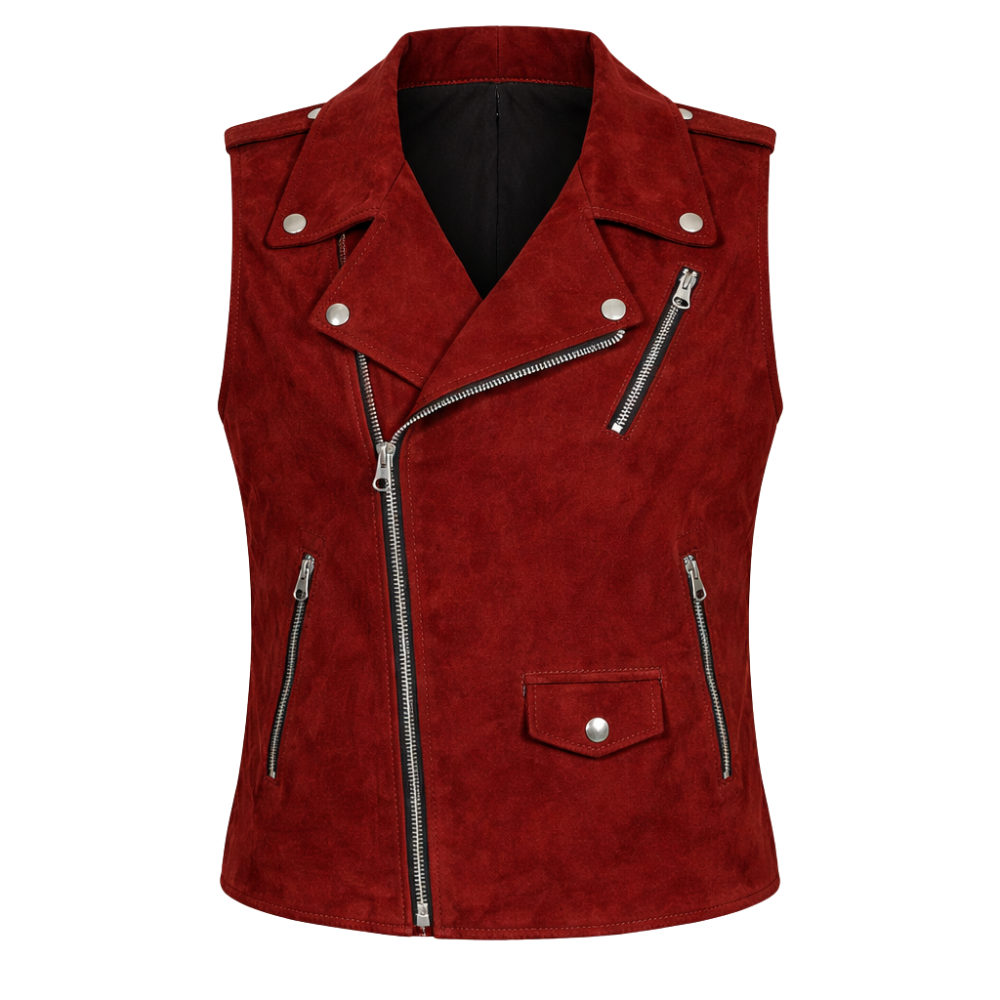 premium red suede riding vest sleeveless jacket men