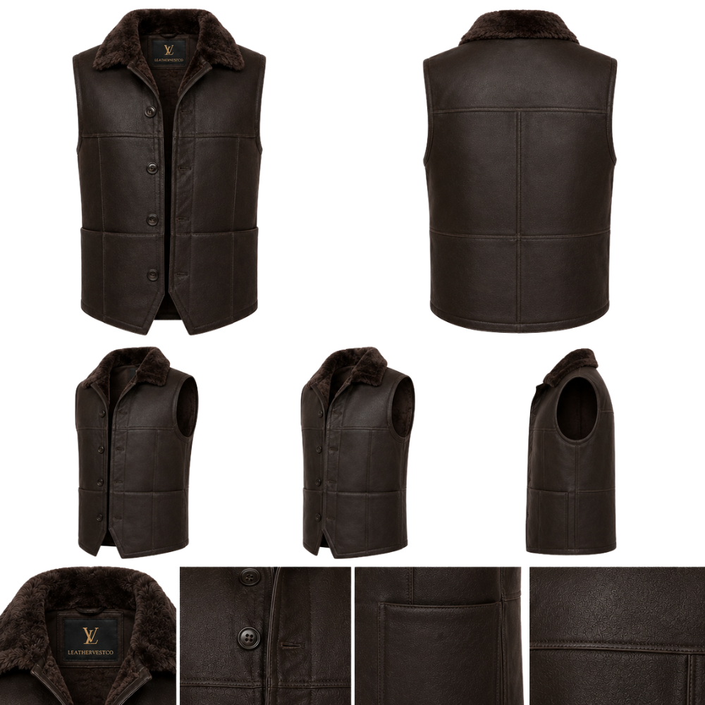 Men’s sleeveless winter leather waistcoat design