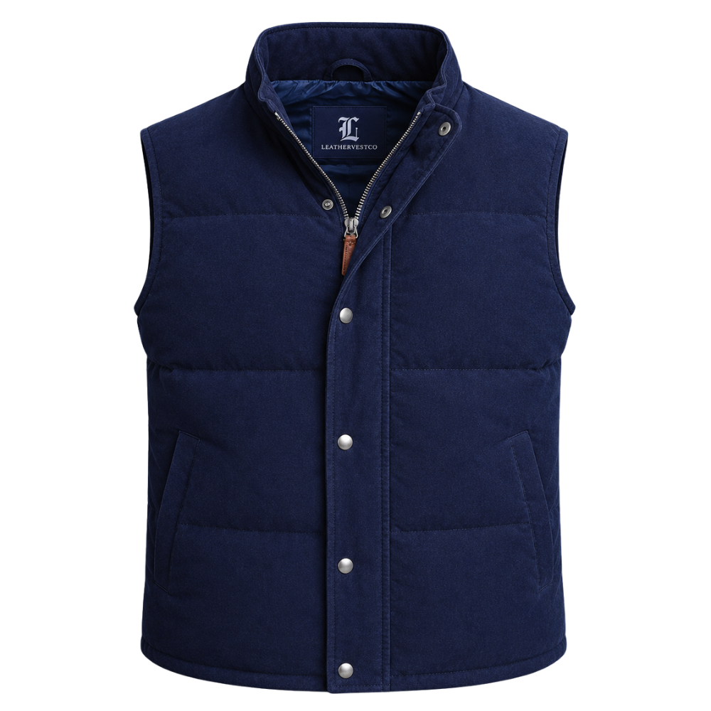 Men’s sleeveless suede puffer jacket