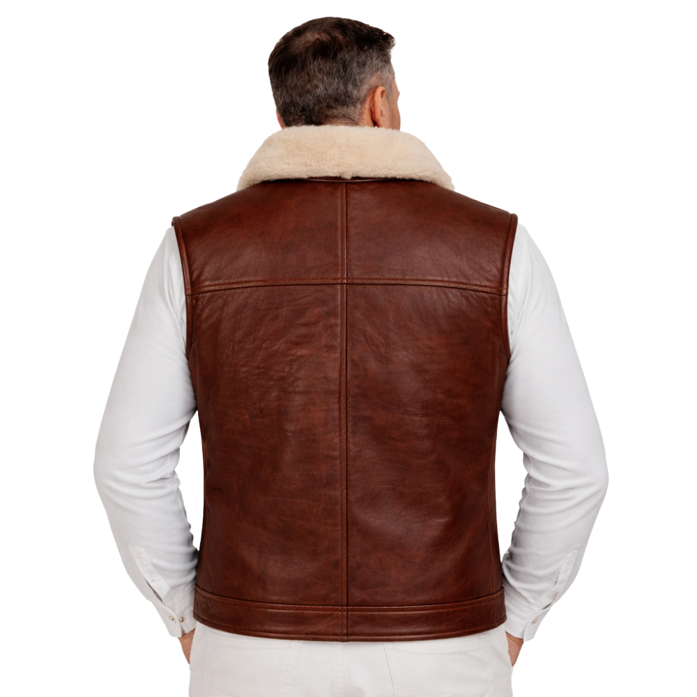 mens vintage style brown shearling leather vest