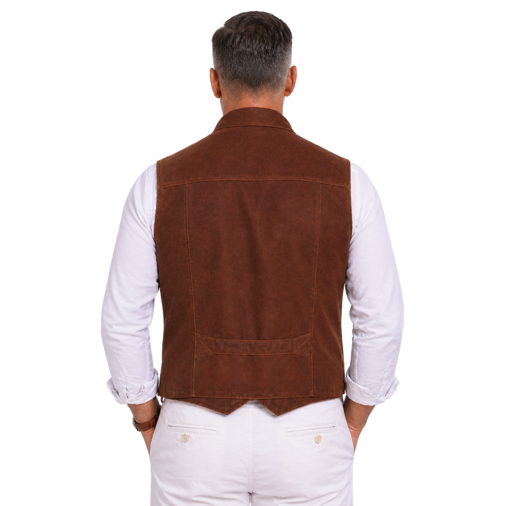 stylish mens brown multi pocket cowboy leather vest