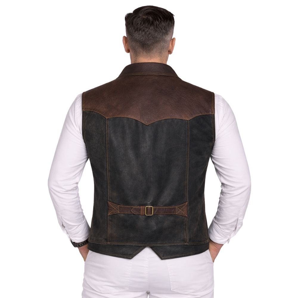 stylish mens two tone western leather vest brown black