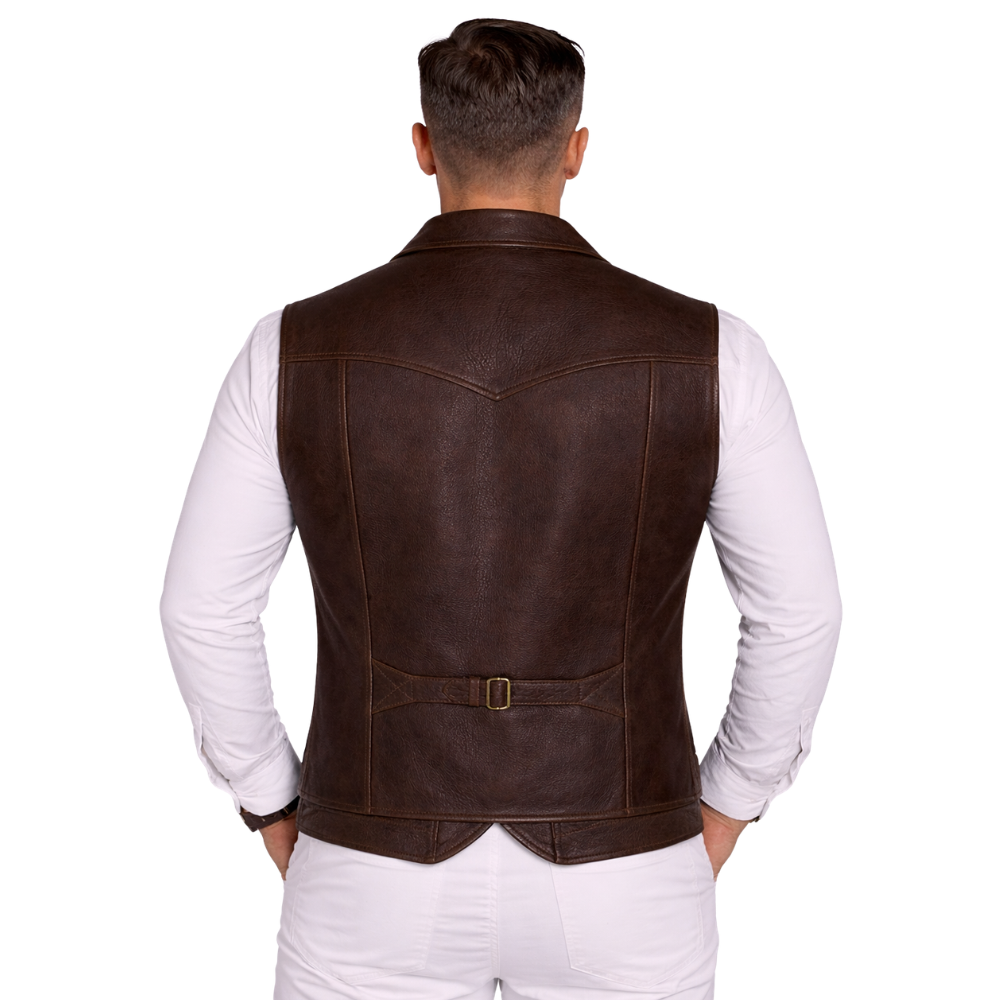 stylish mens brown western leather vest cowboy outfit