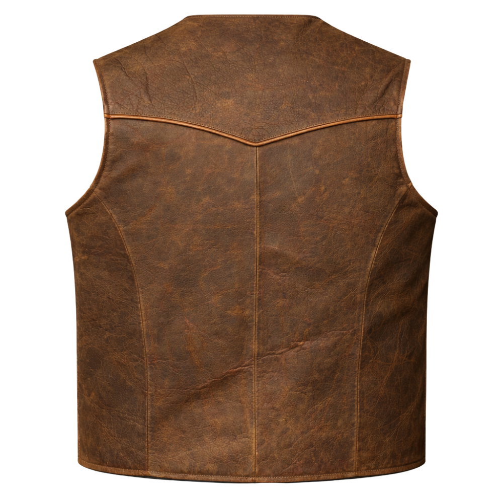 stylish mens western leather vest vintage brown fashion