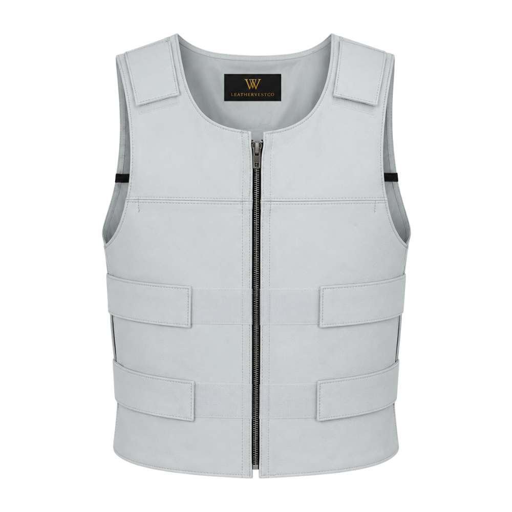 Men’s white sheepskin leather vest front view