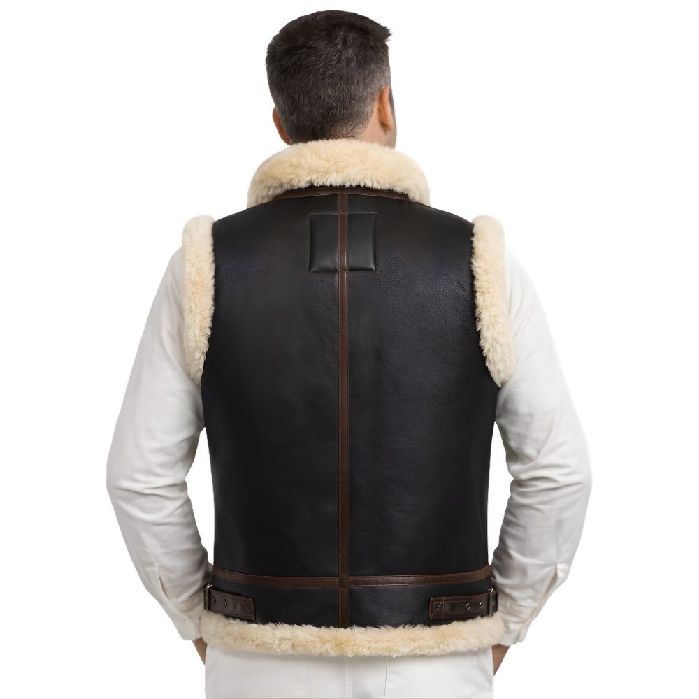 black shearling sheepskin vest for men warm winter leather outerwear
