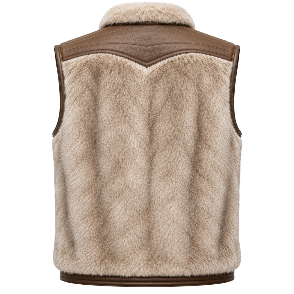 Beige sleeveless winter fur vest for men