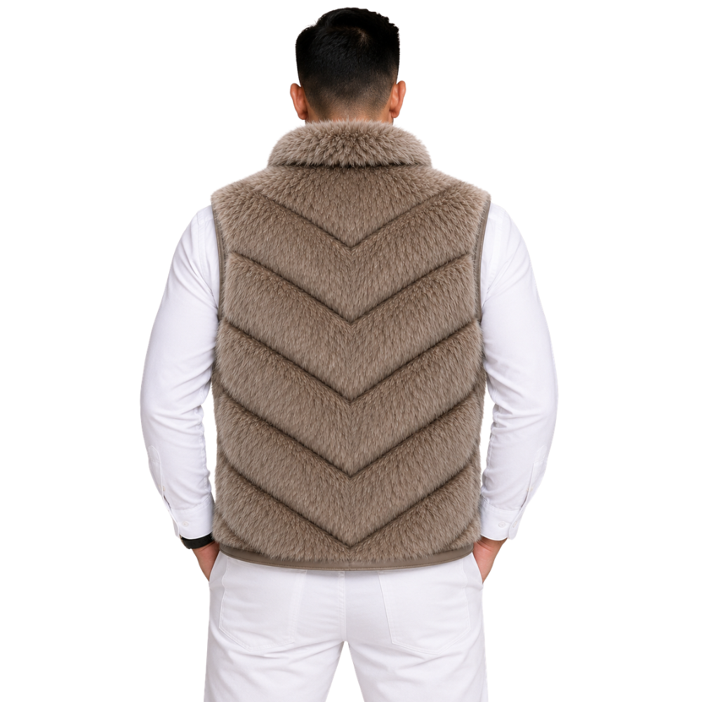 Grey sleeveless winter fur vest with zipper closure
