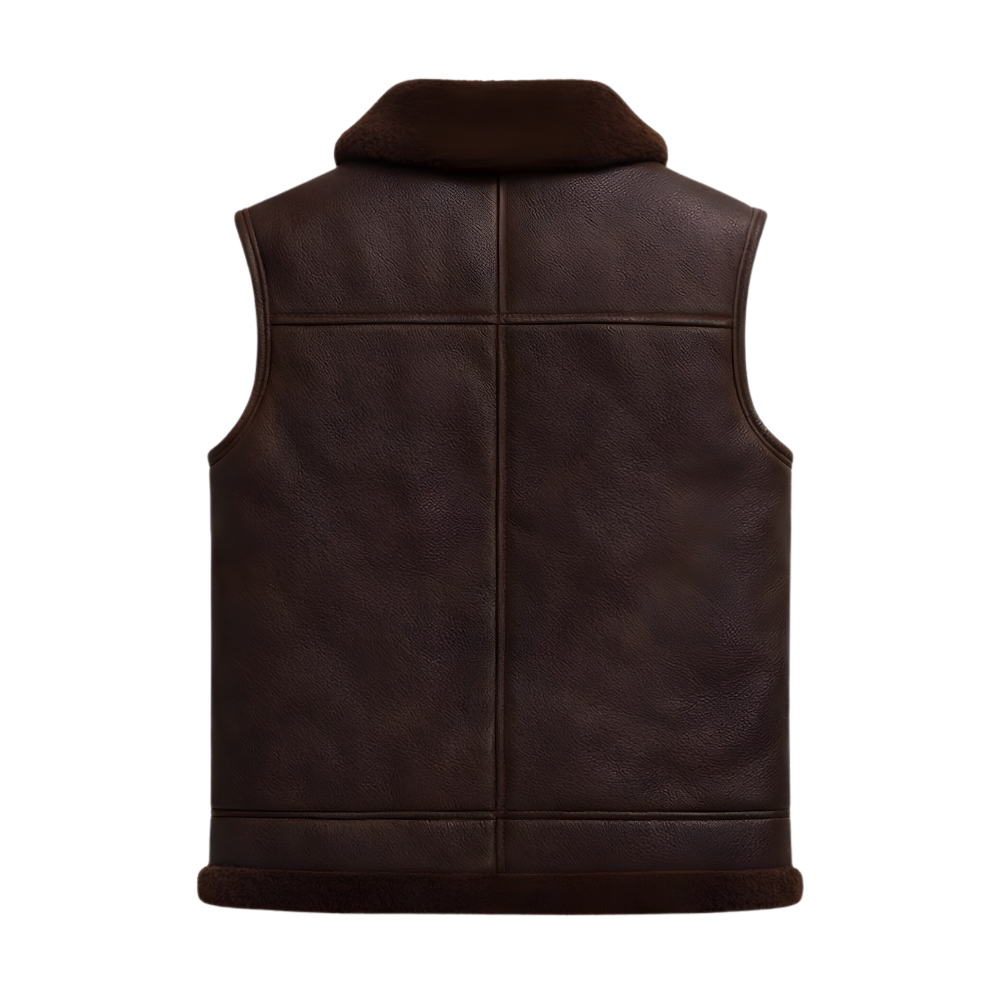 premium mens brown leather vest with shearling fur lining