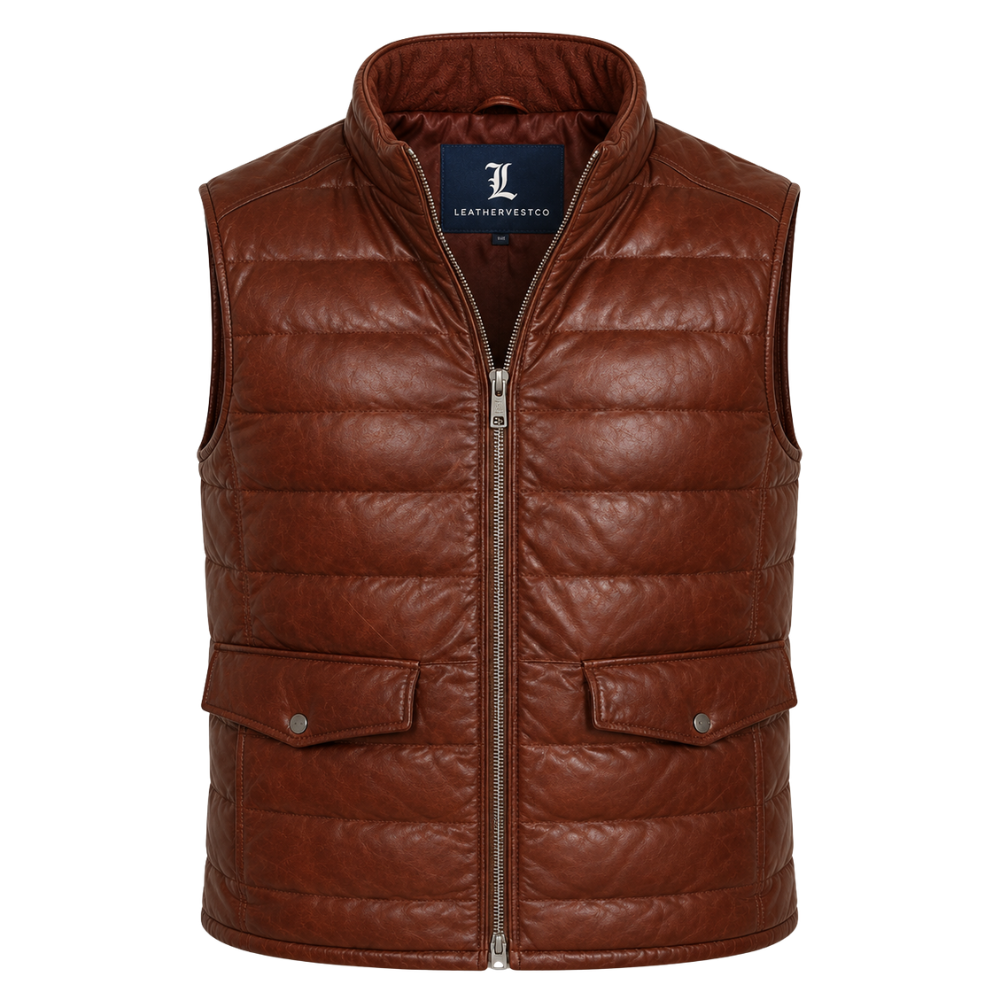 Men’s sleeveless leather puffer jacket