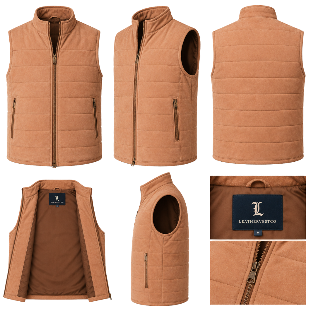 Casual men's quilted suede vest