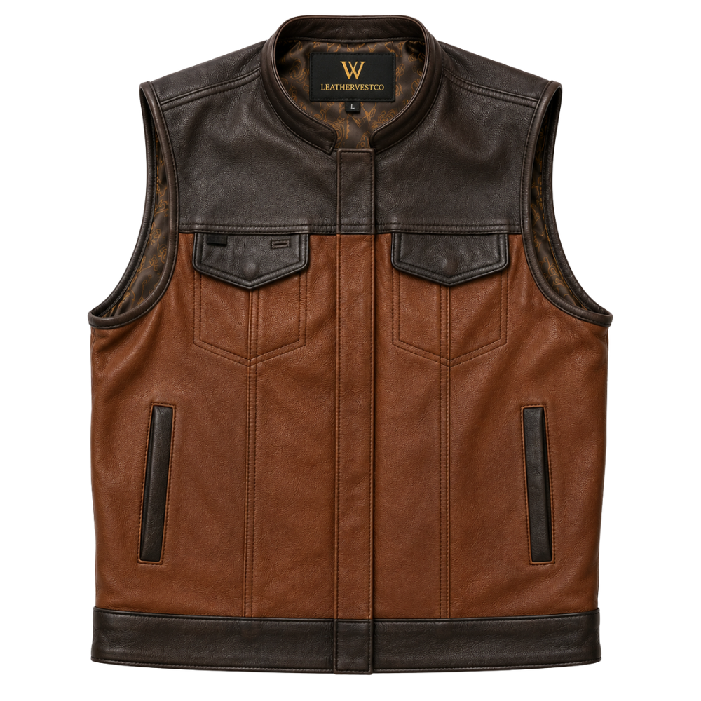 Premium brown motorcycle leather waistcoat design