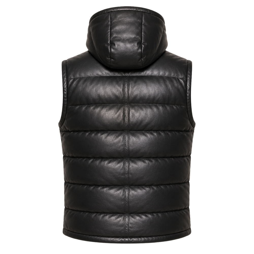 Men's insulated navy leather sleeveless jacket