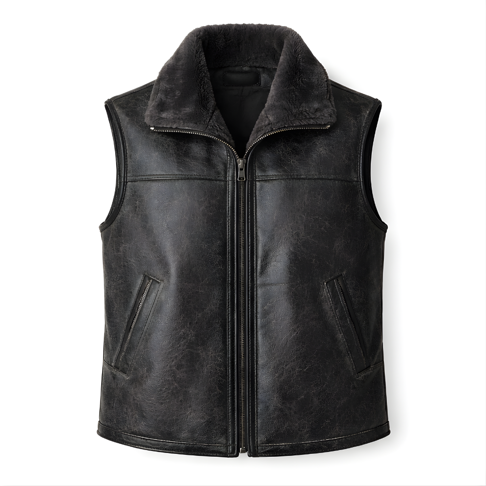 stylish black hooded leather vest mens sheepskin winter fashion