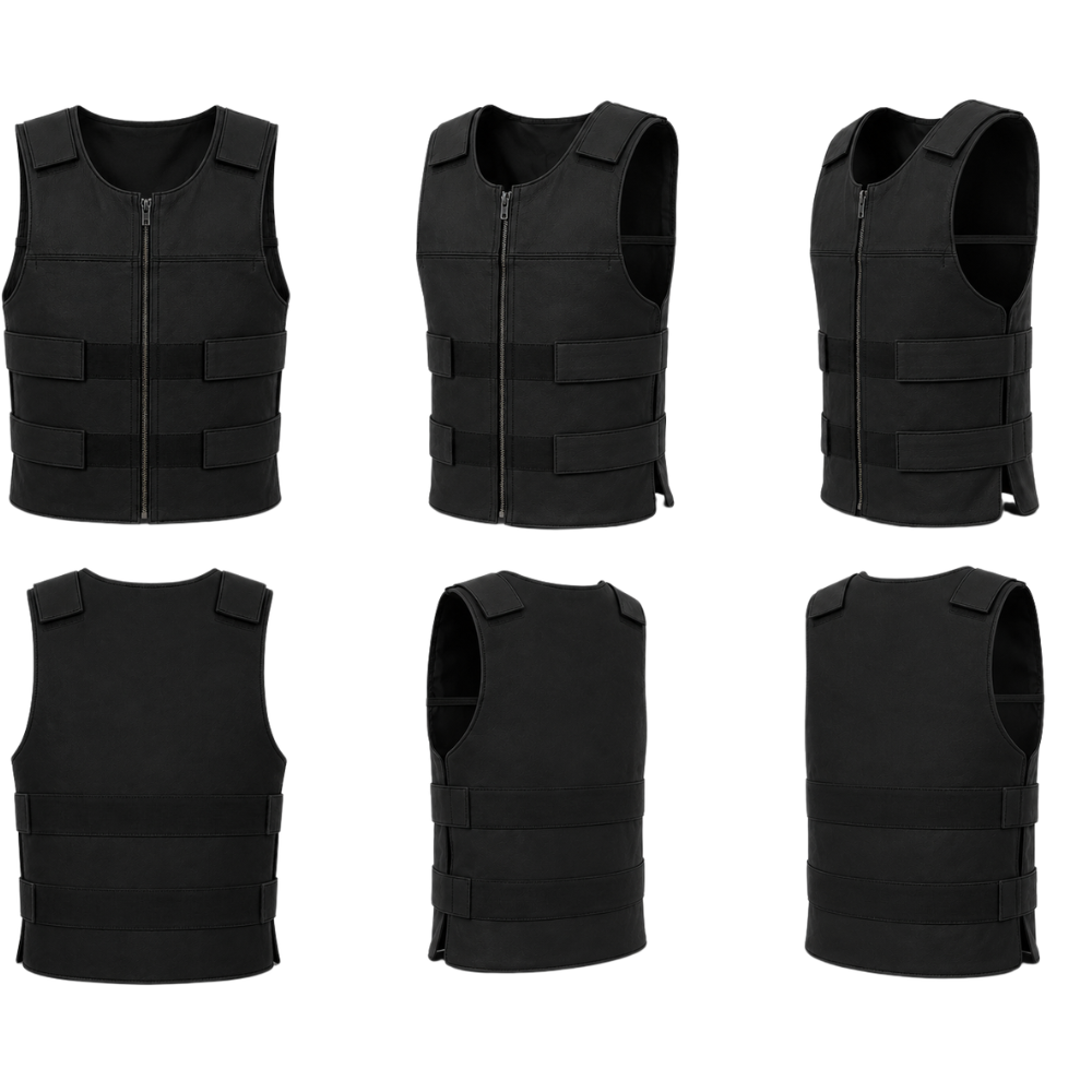 Premium men’s black leather utility waistcoat