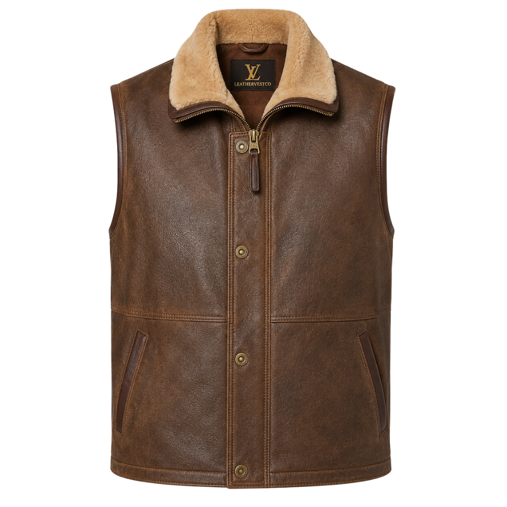 Men’s sleeveless sheepskin leather waistcoat