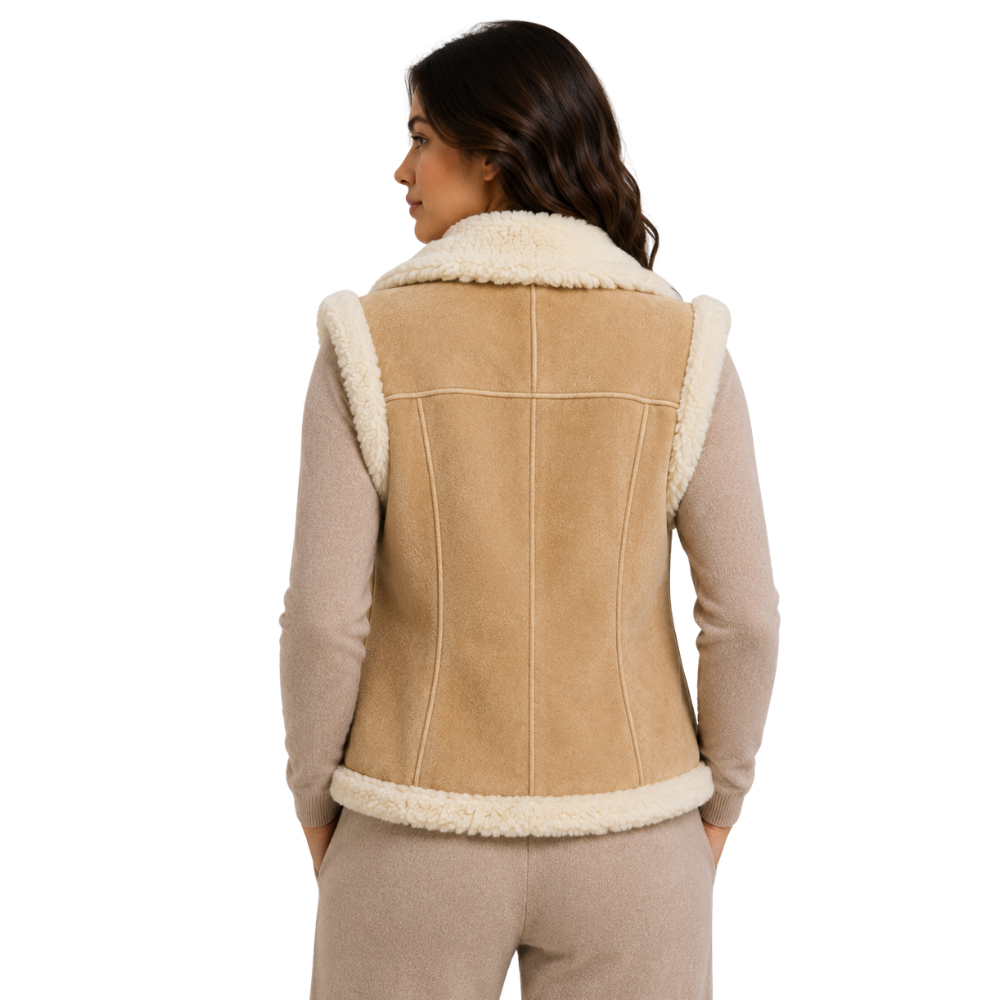 Women’s cozy suede-look sherpa vest outfit
