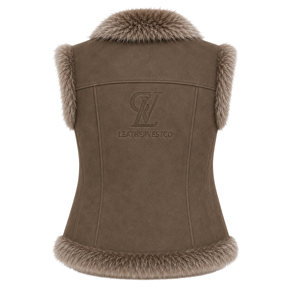 Cozy faux fur trimmed leather vest for cold weather