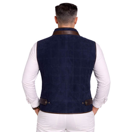 stylish blue quilted suede vest sleeveless jacket men