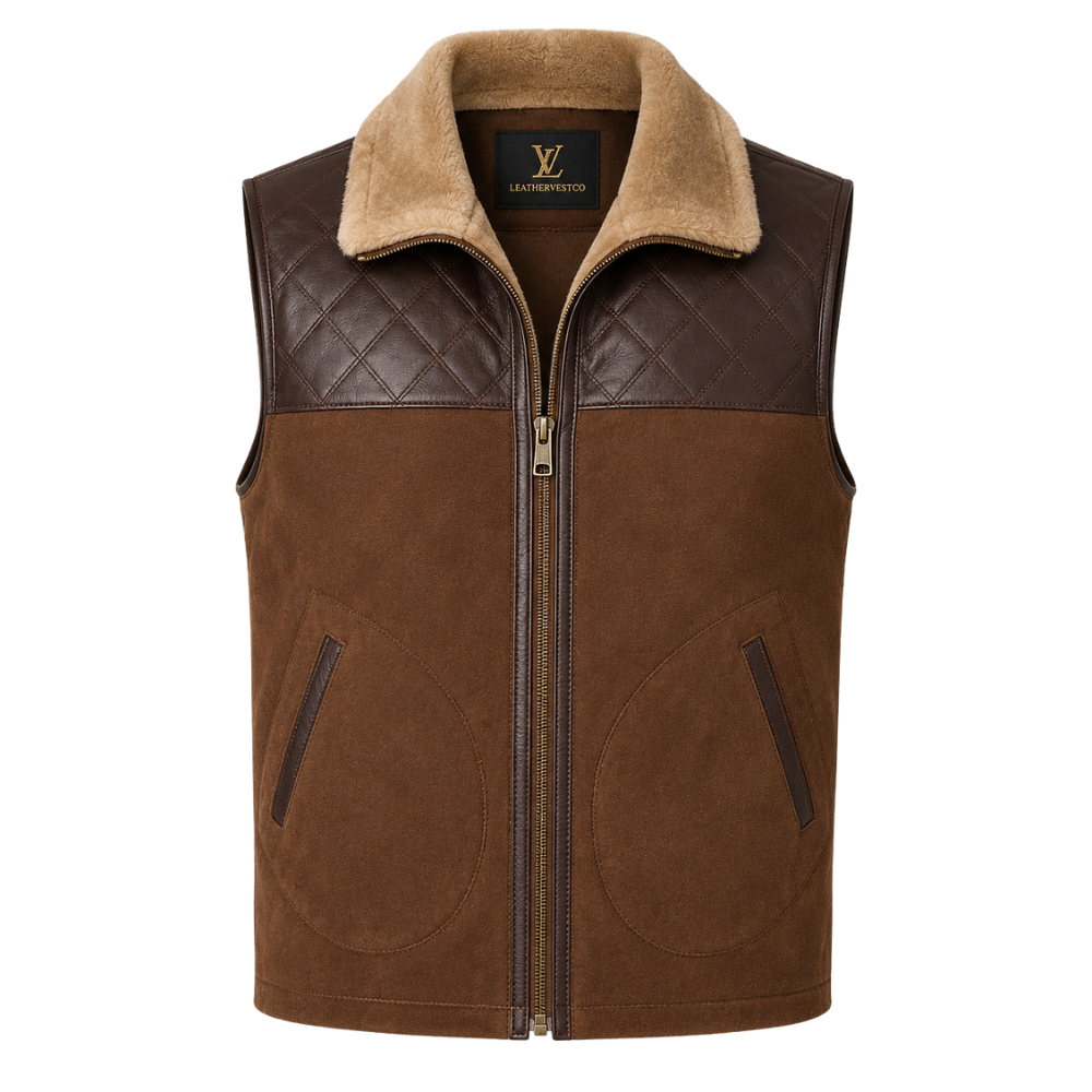 Genuine suede leather winter vest for men