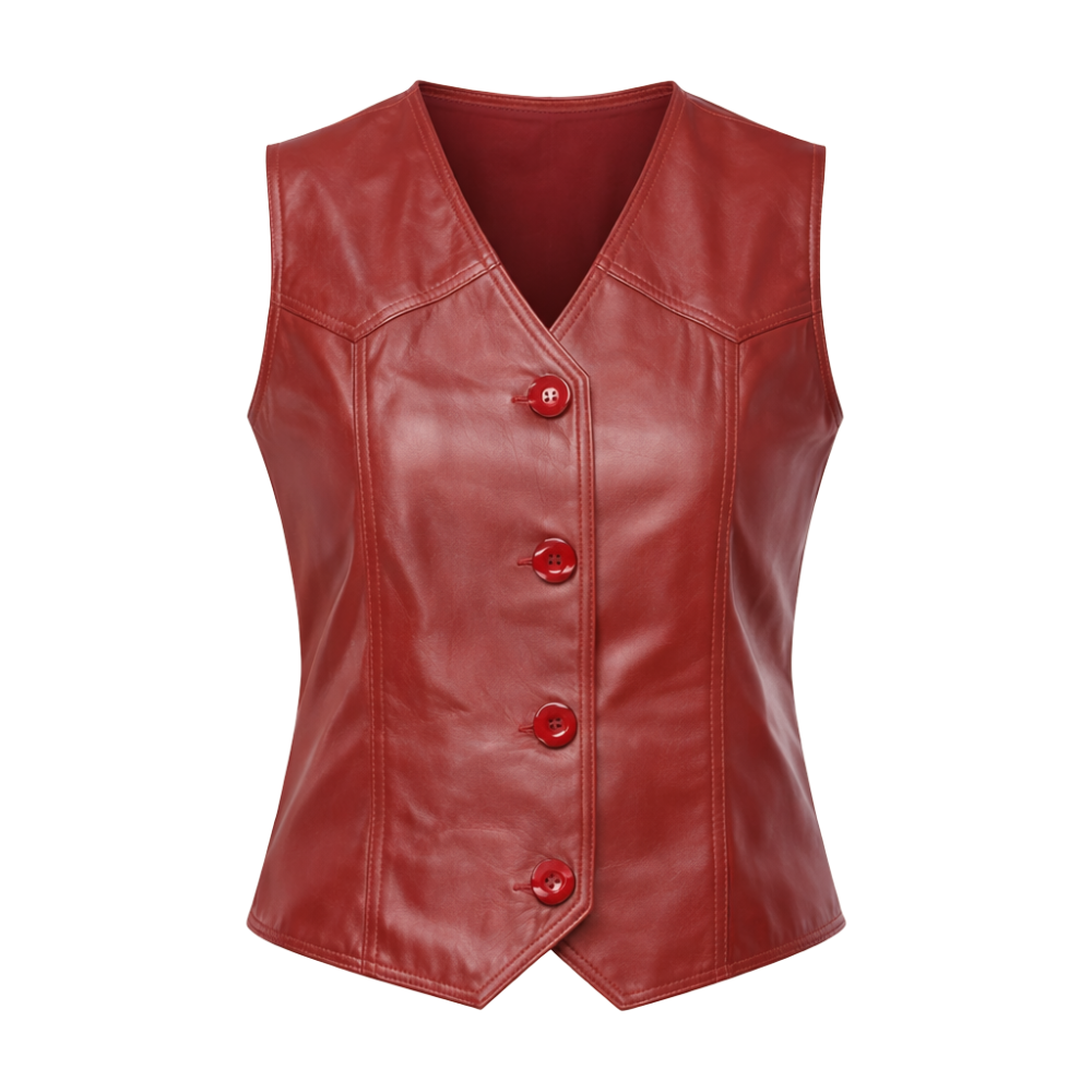 stylish red lambskin biker vest for women Emily design