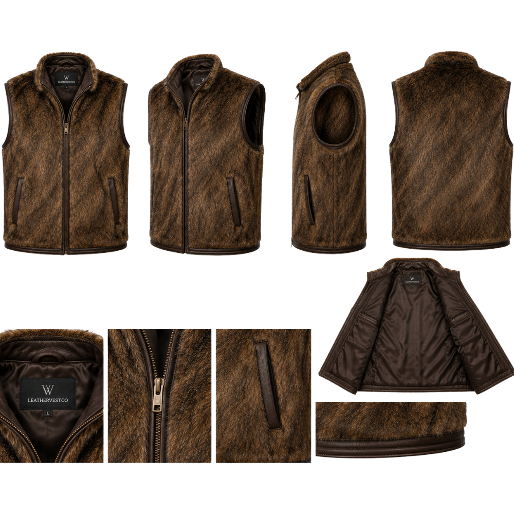 Warm luxury fur leather vest for winter fashion