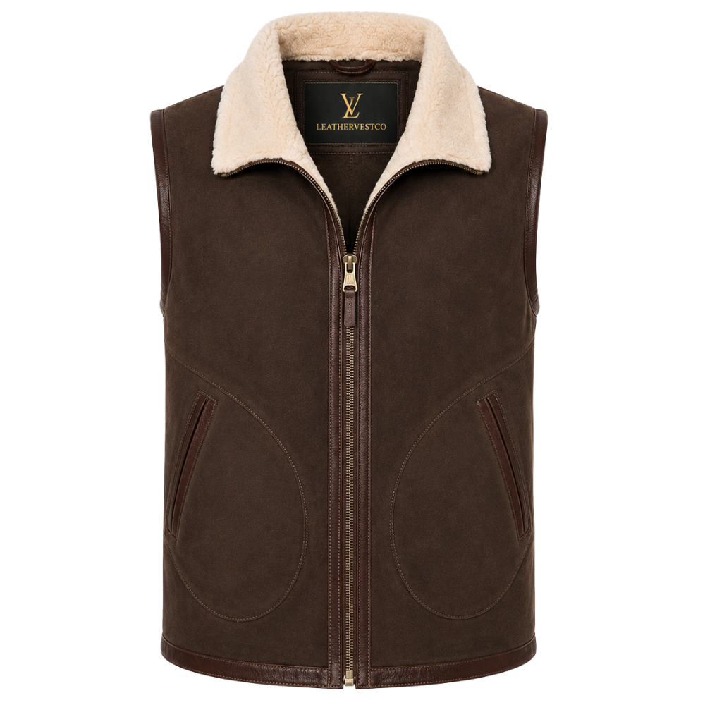 Stylish brown suede leather vest for casual wear