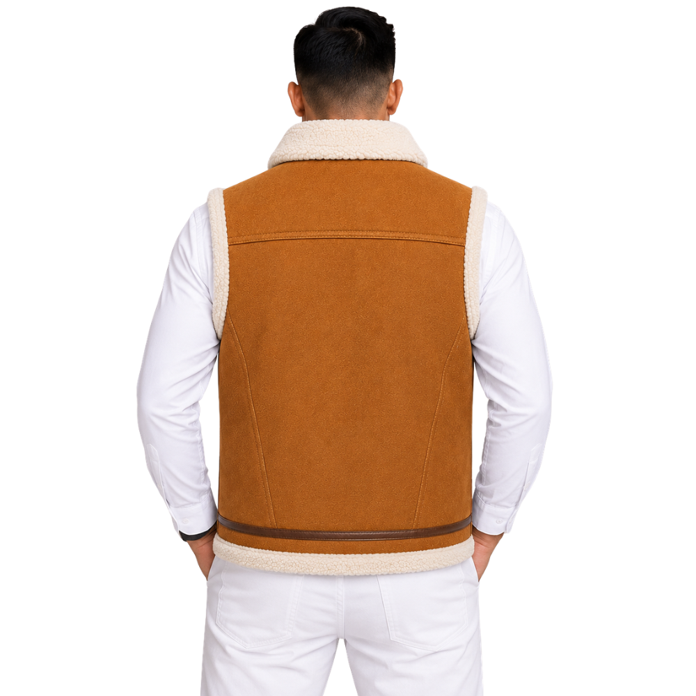 Winter sheepskin fur waistcoat with zipper closure