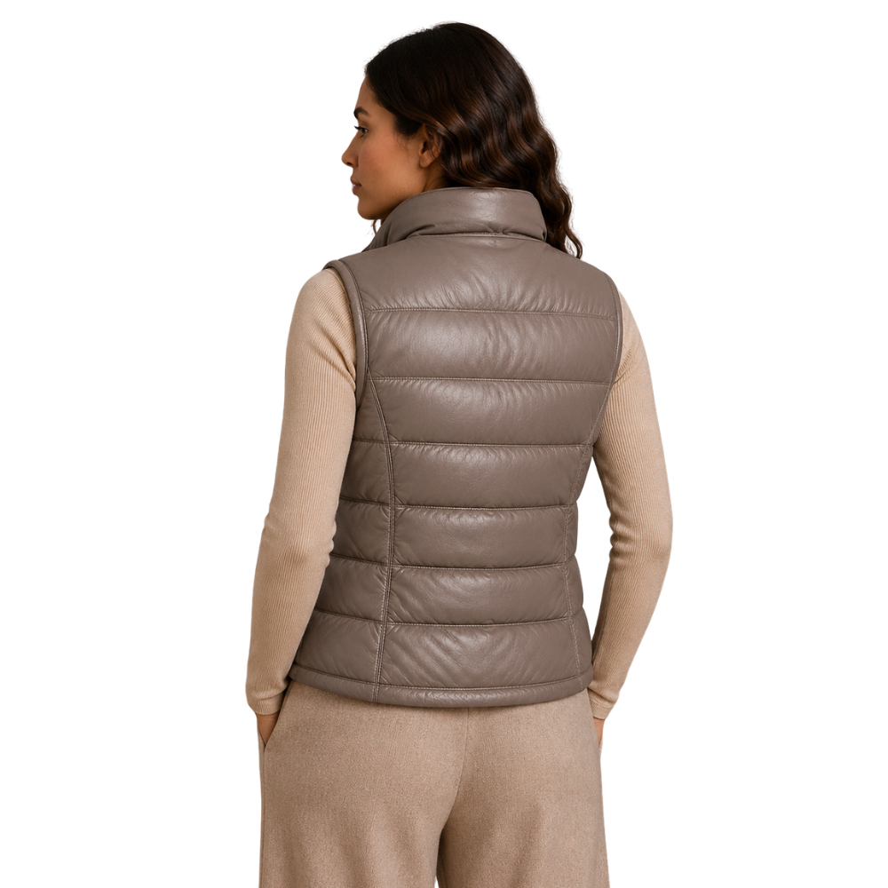 Slim fit leather bodywarmer vest for women