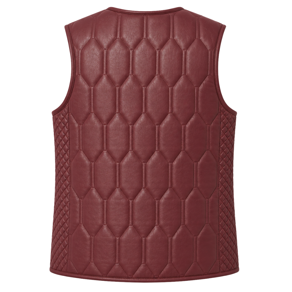 Women's sleeveless leather jacket with quilted pattern