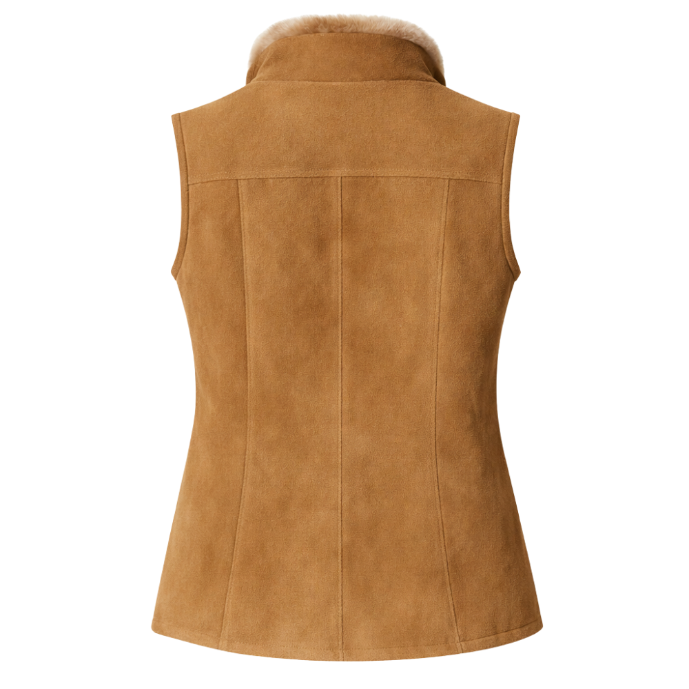 Women’s tailored suede vest with fur collar and comfortable fit