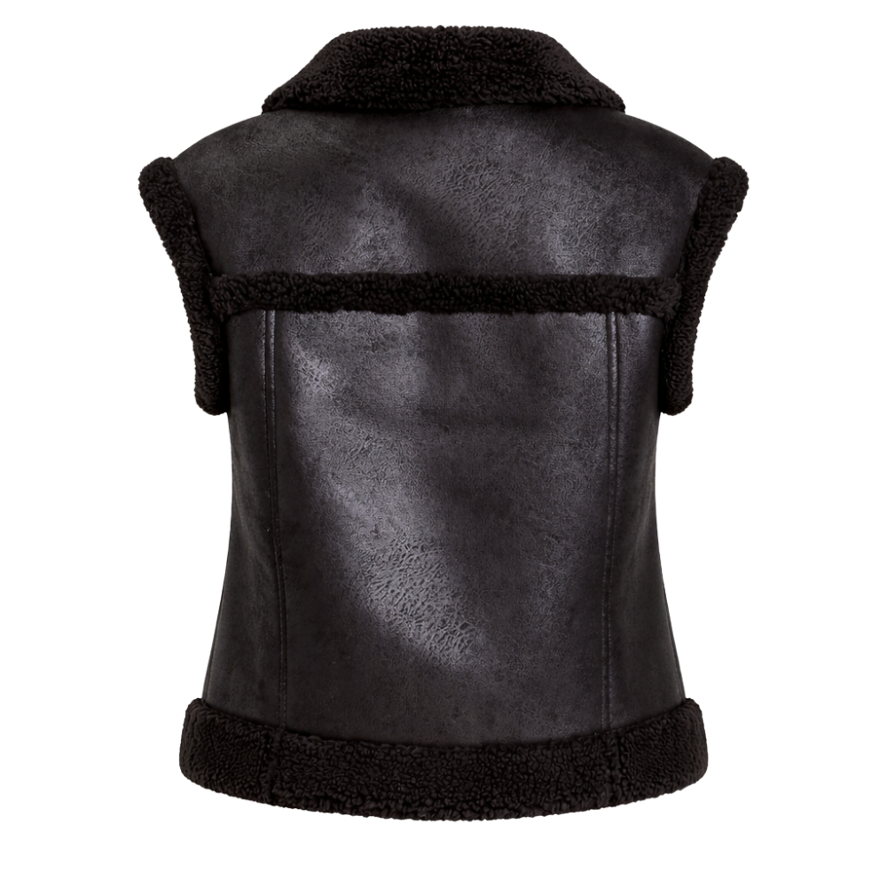 Women’s tailored black vest with zip closure and plush lining