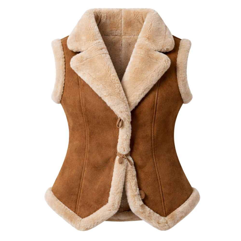 Women’s tailored suede vest with warm fur accents