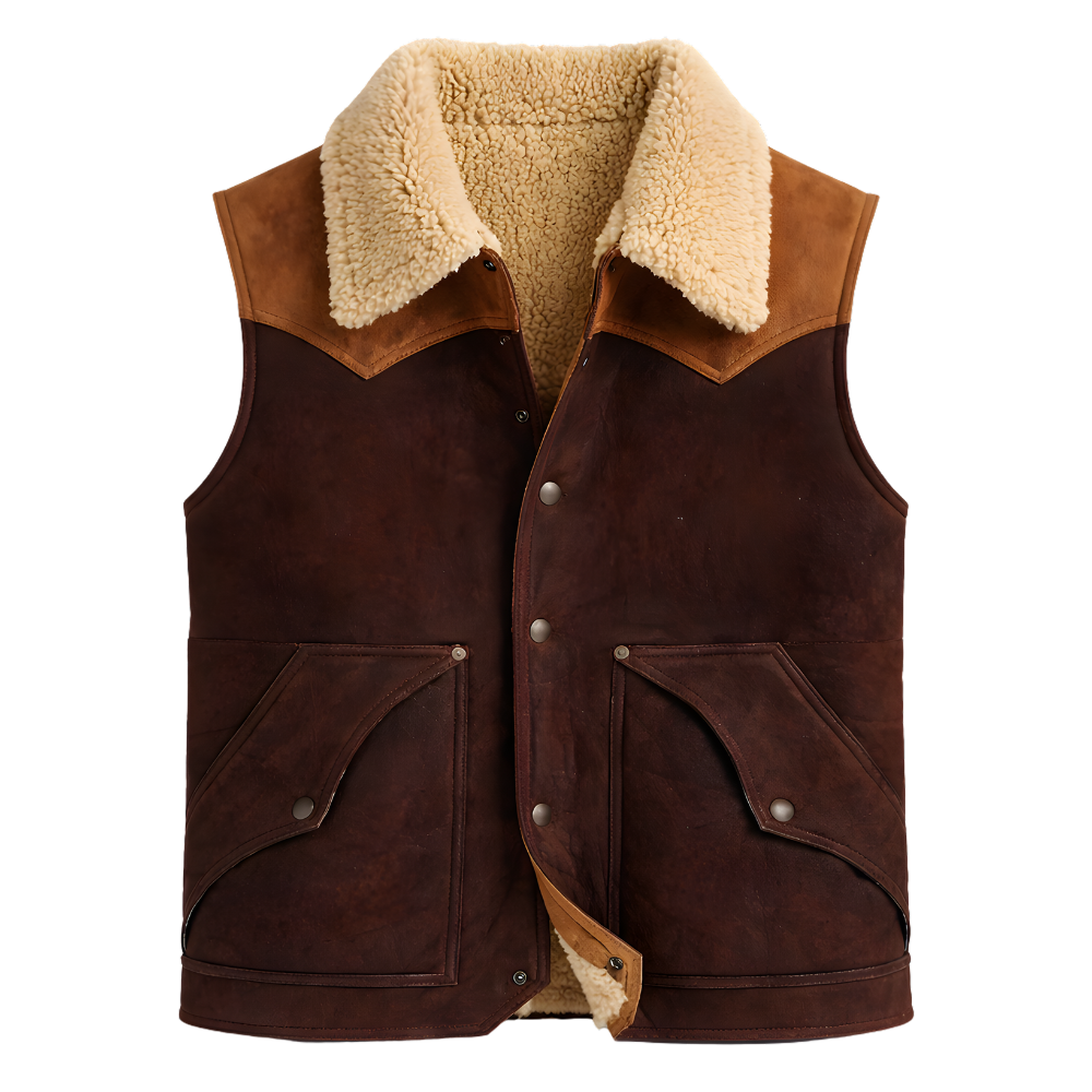 warm faux shearling suede vest for men brown tan