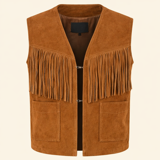 Brown suede fringe riding vest for women