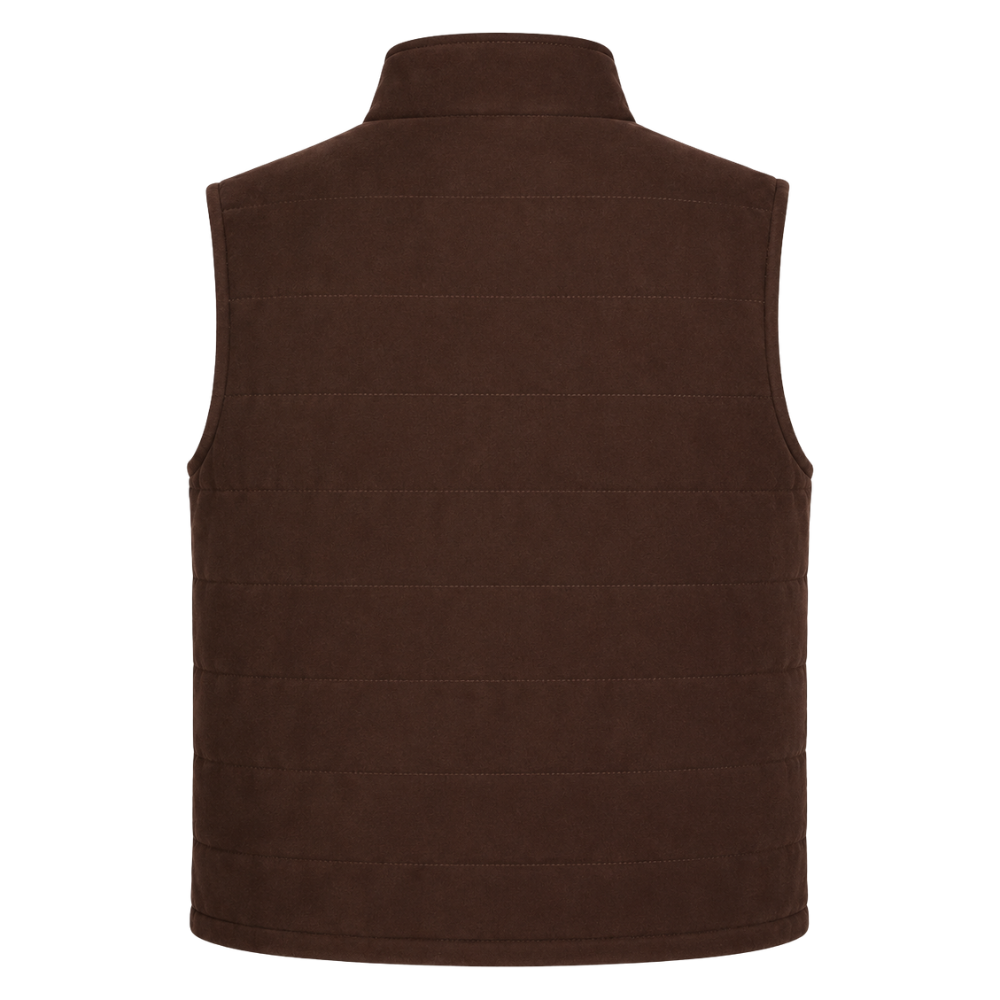Brown suede waistcoat with stand collar