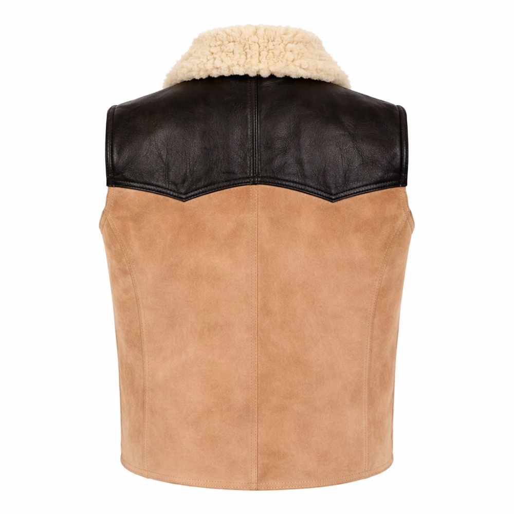 warm beige sherpa suede vest sleeveless jacket men