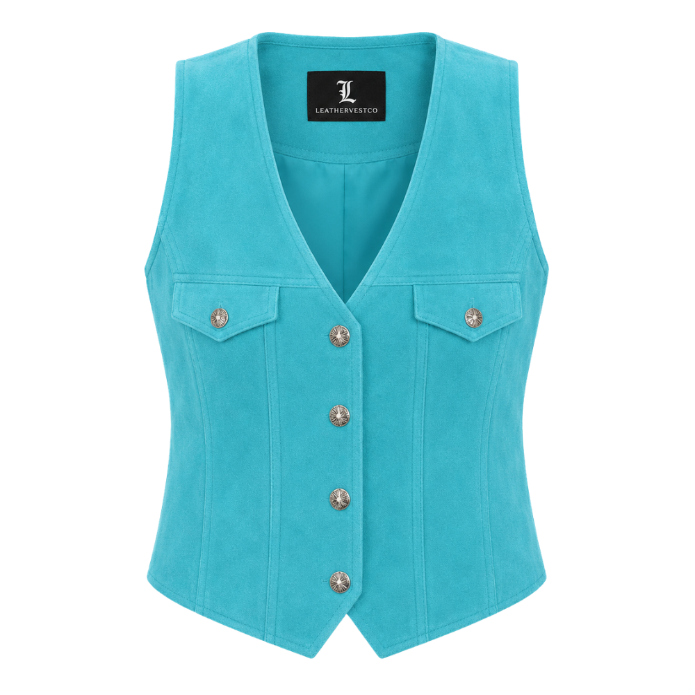 Western button-front waistcoat in turquoise