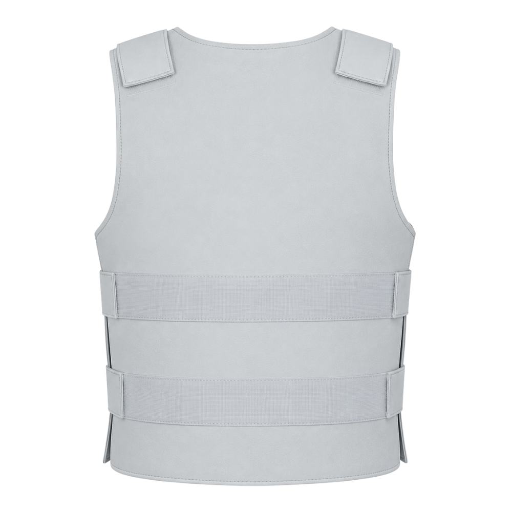 Tactical white biker leather utility waistcoat