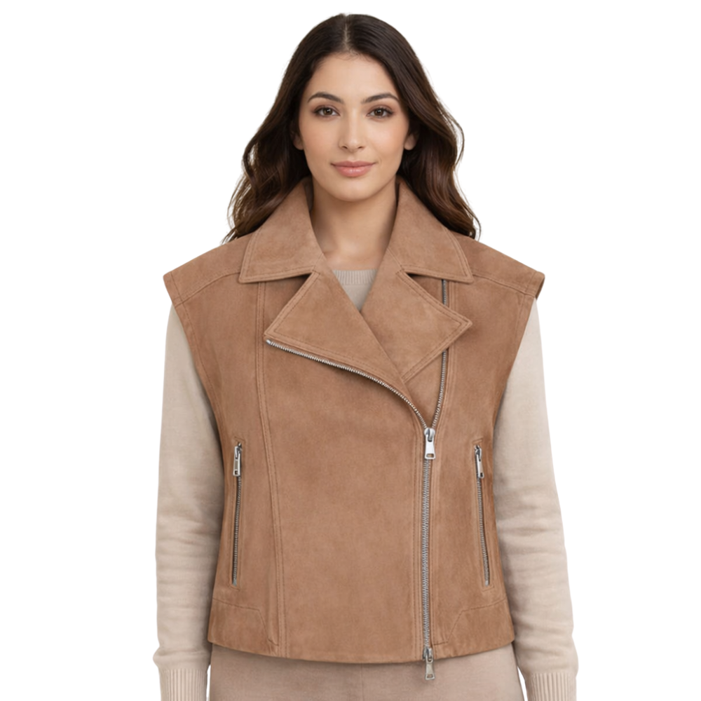  tan brown suede biker vest for women motorcycle style 