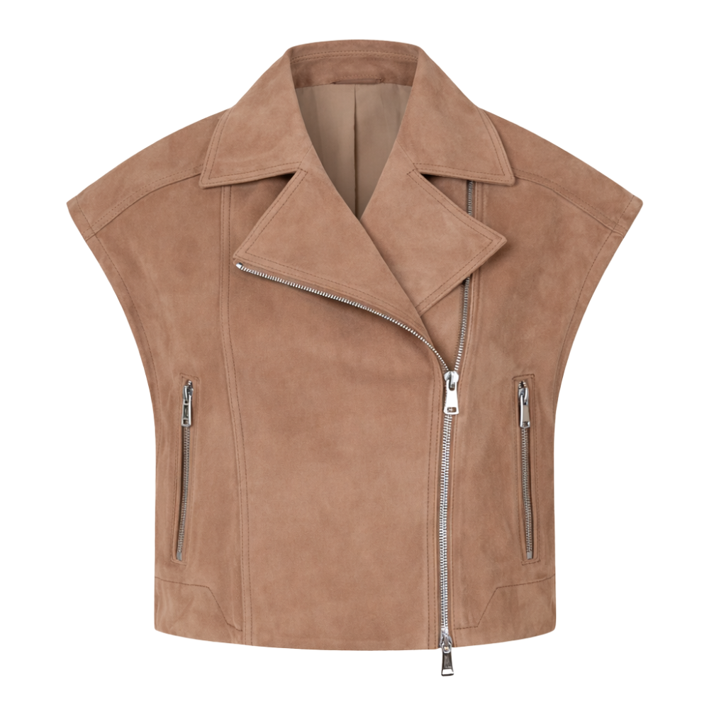 premium tan brown suede leather vest for women biker outfit