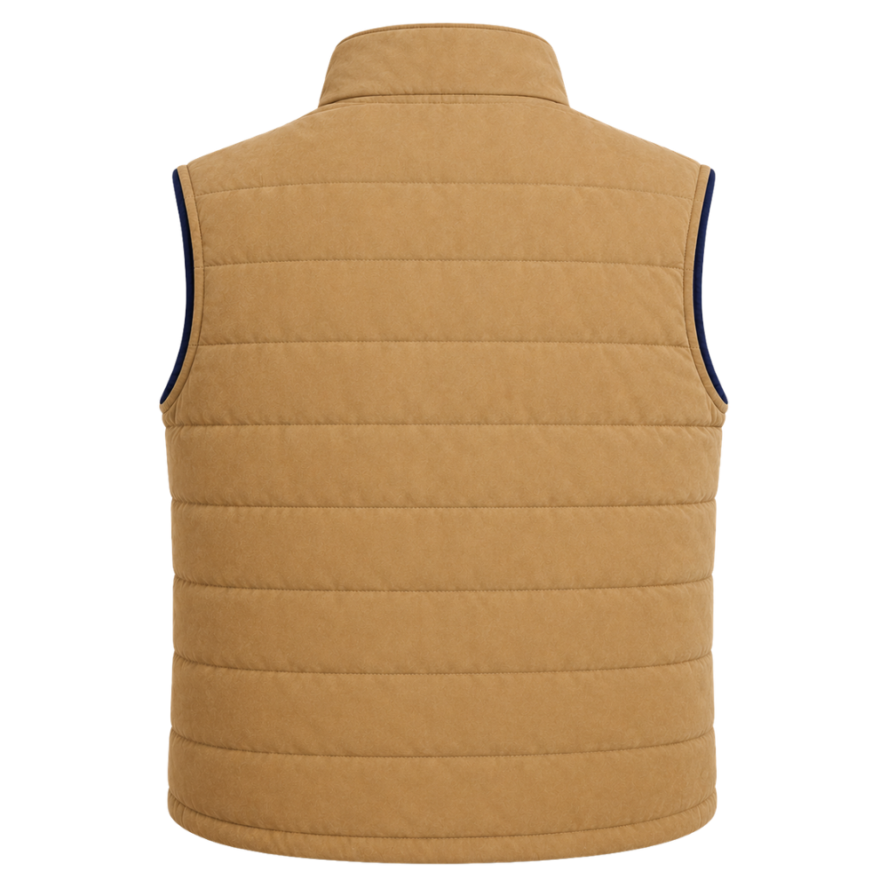 Tan zip-up insulated puffer vest