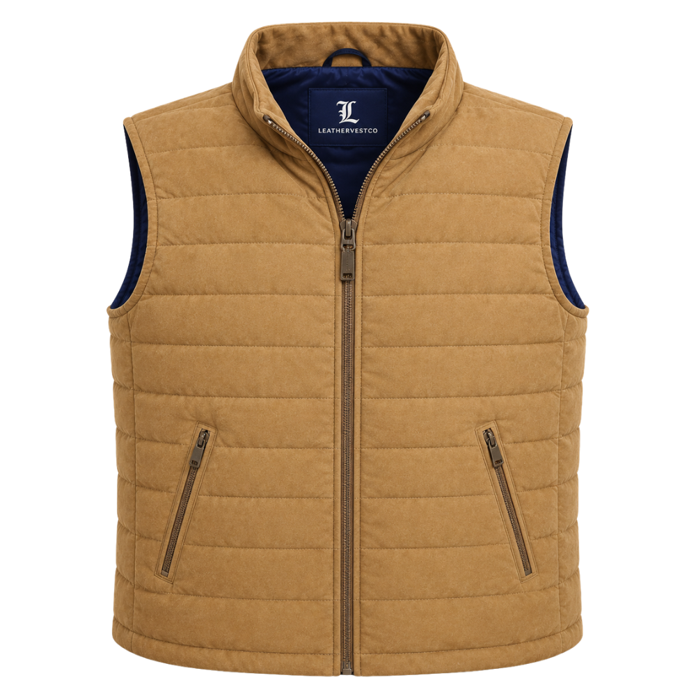 Quilted tan winter vest for men