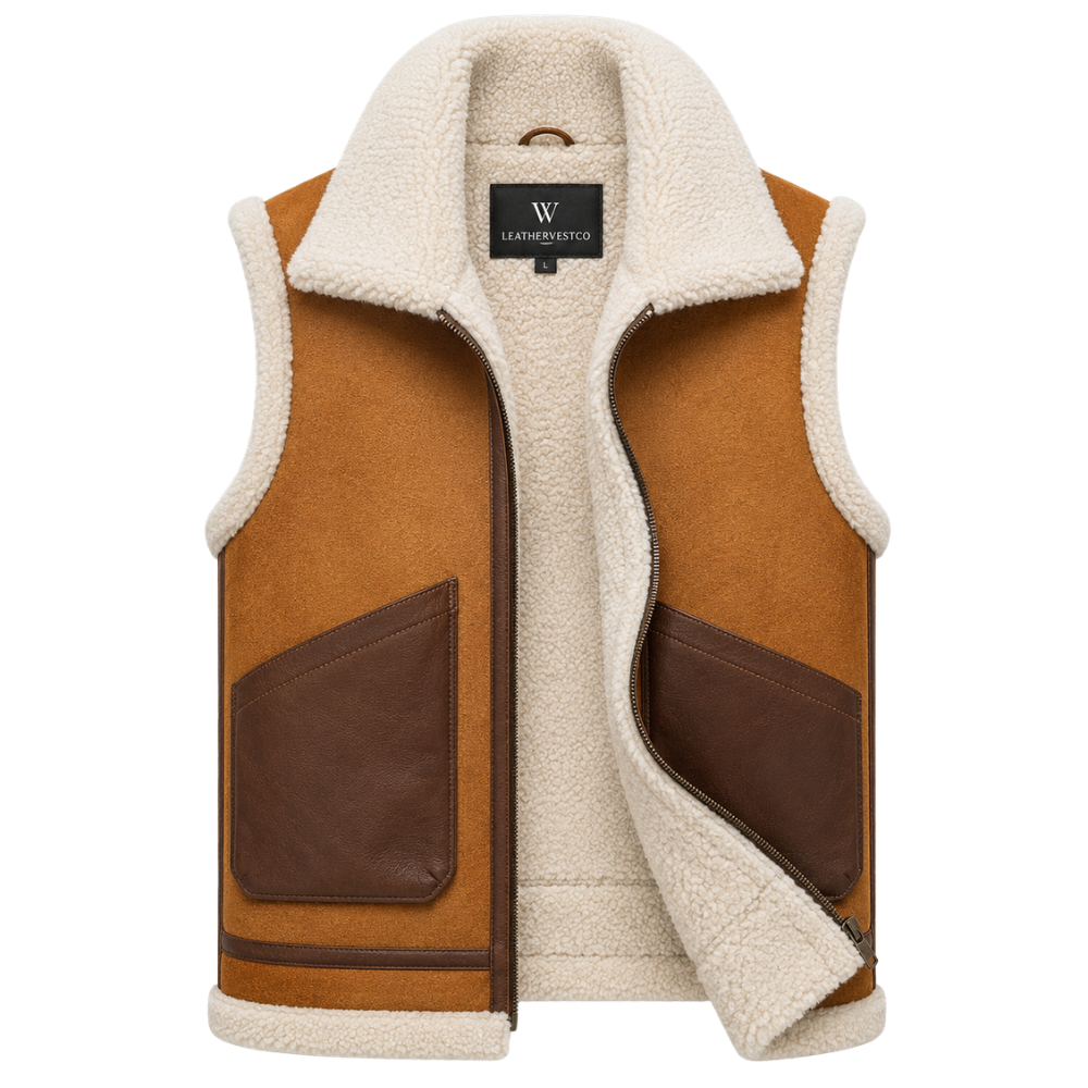Premium suede leather vest with soft fur lining