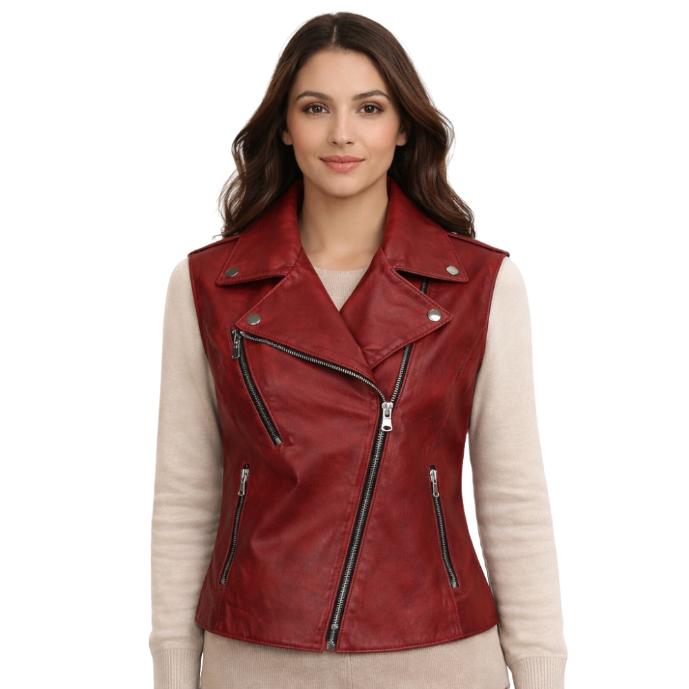 Valery Bis womens bordeaux lambskin leather vest
