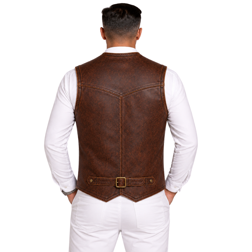 Vintage biker leather waistcoat with pockets