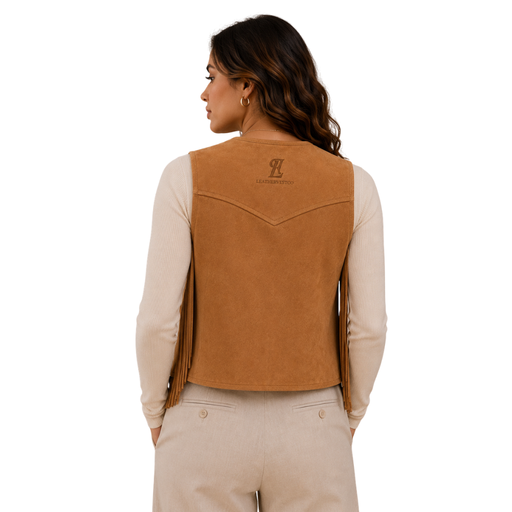 Vintage cowgirl suede waistcoat with fringe